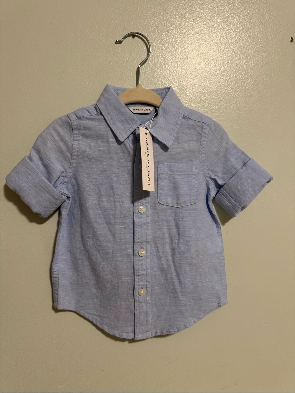 JANIE AND JACK Light Blue Short-Sleeve Button Front Shirt - Baby